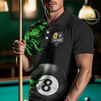 Green Flaming 8 Ball & 9 Ball Billiard Shirt Custom Pool Team Jersey Polo & 1/4 Zip