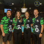 Green Flaming 8 Ball & 9 Ball Billiard Shirt Custom Pool Team Jersey Polo & 1/4 Zip