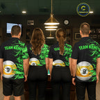 Green Flaming 8 Ball & 9 Ball Billiard Shirt Custom Pool Team Jersey Polo & 1/4 Zip