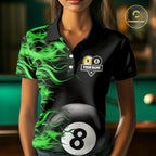 Green Flaming 8 Ball & 9 Ball Billiard Shirt Custom Pool Team Jersey Polo & 1/4 Zip