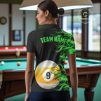 Green Flaming 8 Ball & 9 Ball Billiard Shirt Custom Pool Team Jersey Polo & 1/4 Zip