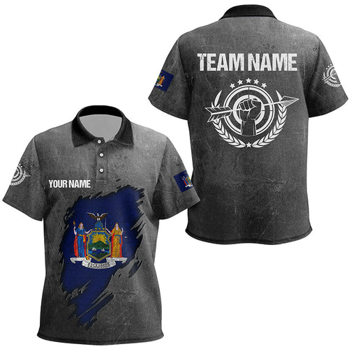 Personalized Grunge New York Archery Polo Shirts, Custom New York Flag Shirts For Archers