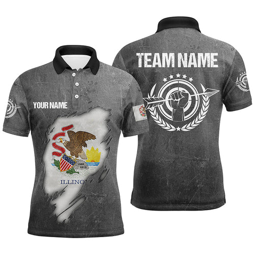 Personalized Grunge Illinois Archery Polo Shirts, Custom Illinois Flag Shirts For Archers
