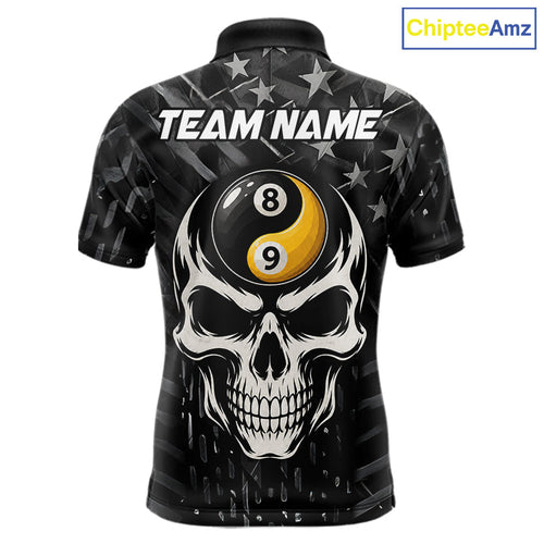 Black US Flag Skull Yin And Yang Custom Billiard Shirts, 8 Ball & 9 Ball Pool Team Jersey