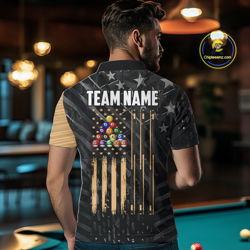 Black American Flag 8 Ball Billiard Shirt Custom Billiard Team Jersey Polo & 1/4 Zip