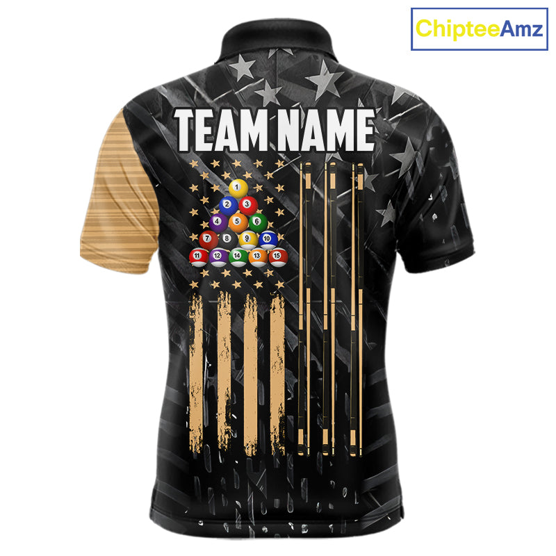 Black American Flag 8 Ball Billiard Shirt Custom Billiard Team Jersey Polo & 1/4 Zip