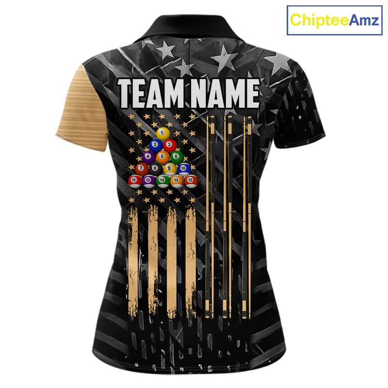 Black American Flag 8 Ball Billiard Shirt Custom Billiard Team Jersey Polo & 1/4 Zip