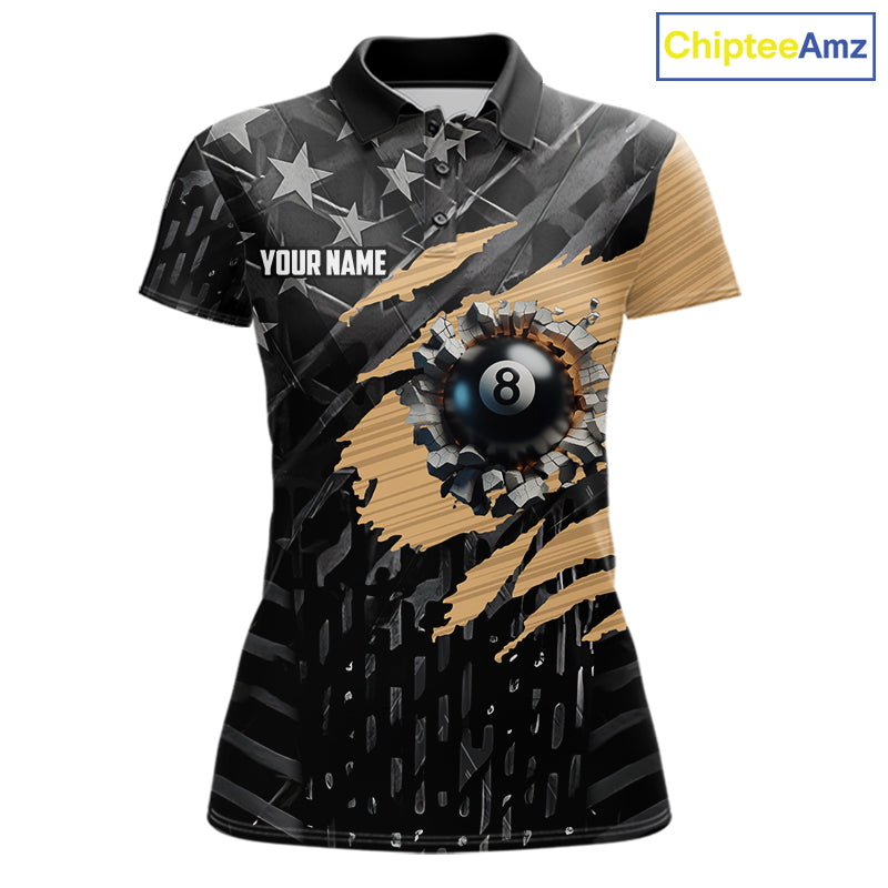Black American Flag 8 Ball Billiard Shirt Custom Billiard Team Jersey Polo & 1/4 Zip