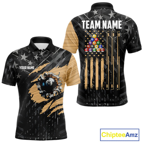 Black American Flag 8 Ball Billiard Shirt Custom Billiard Team Jersey Polo & 1/4 Zip