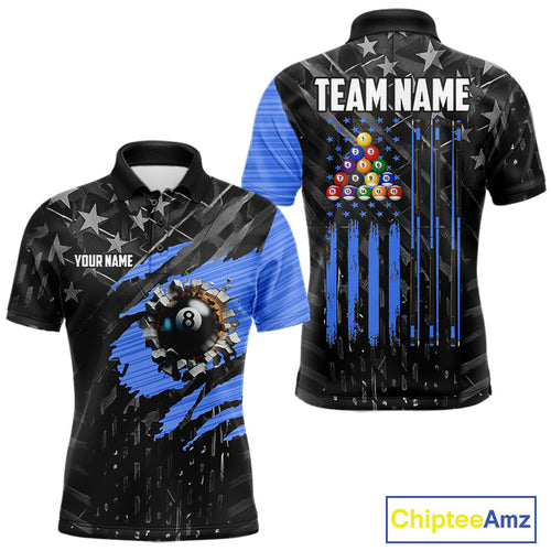 Black American Flag 8 Ball Billiard Shirt Custom Billiard Team Jersey Polo & 1/4 Zip