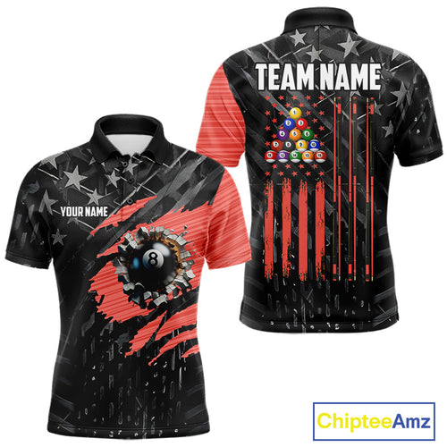 Black American Flag 8 Ball Billiard Shirt Custom Billiard Team Jersey Polo & 1/4 Zip