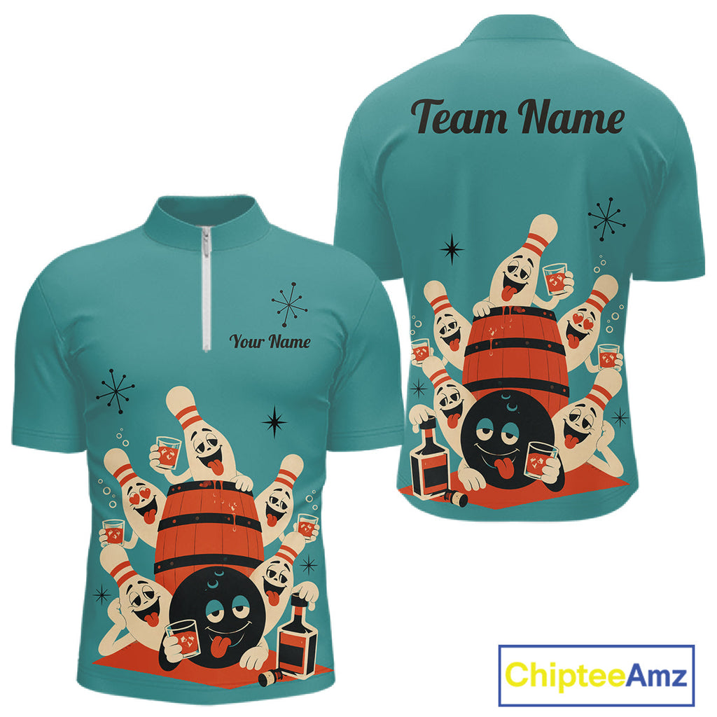 Custom Retro Funny Drunk Bowling Shirts, Personalized Drinking Bowling Team Jersey