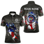 Personalized Grey Grunge USA Flag Archery Shirts, American Patriotic Archery Team Jerseys