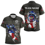 Personalized Grey Grunge USA Flag Archery Shirts, American Patriotic Archery Team Jerseys