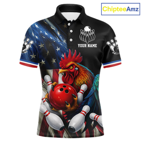 American Flag Rooster Bowling Jersey Custom Patriotic Bowling Shirt Team Polo & 1/4 Zip