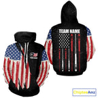 Personalized Grunge American Flag Billiard Hoodie Custom Patriotic 8 Ball Hoodie Pool Team Shirt