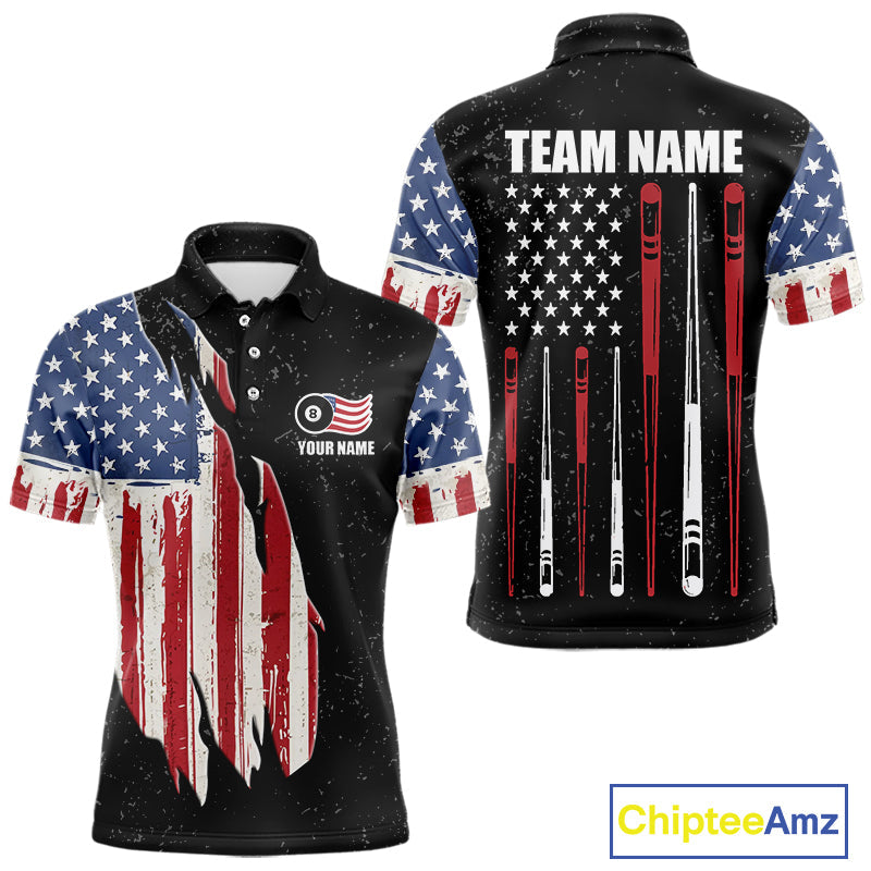 Personalized Grunge American Flag 's Billiard Shirt Custom 8 Ball Pool Billiard Team Jersey