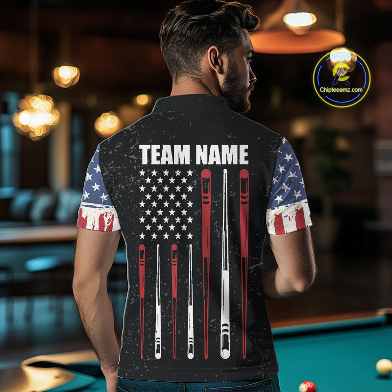 Personalized Grunge American Flag 's Billiard Shirt Custom 8 Ball Pool Billiard Team Jersey