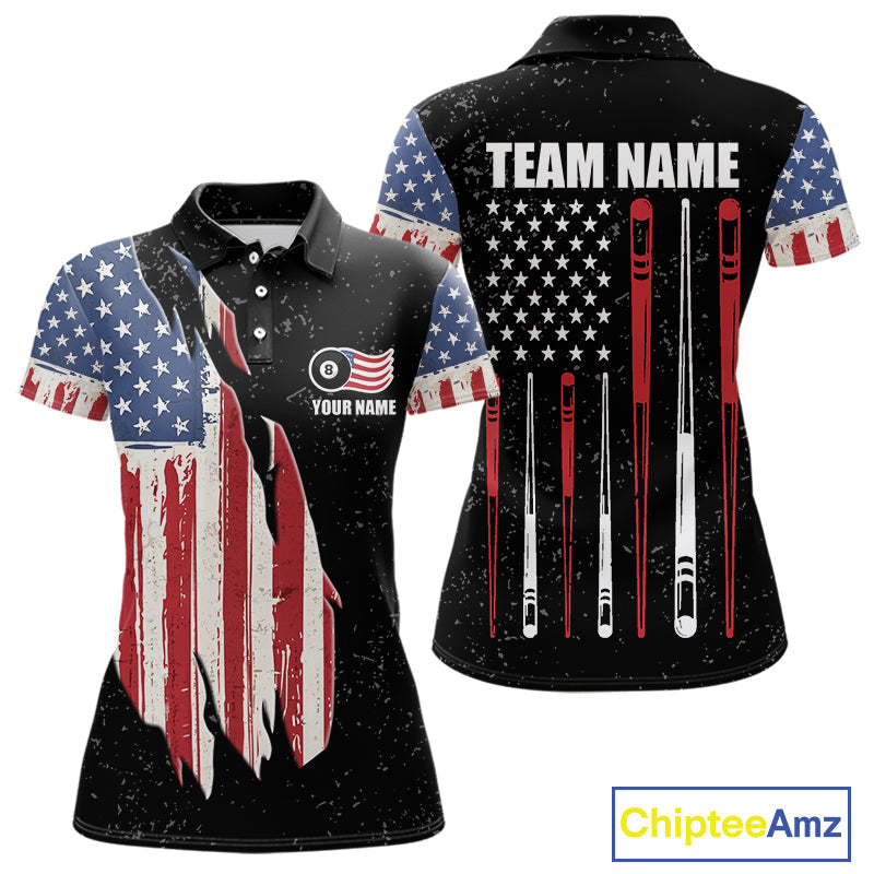 Personalized Grunge American Flag 's Billiard Shirt Custom 8 Ball Pool Billiard Team Jersey