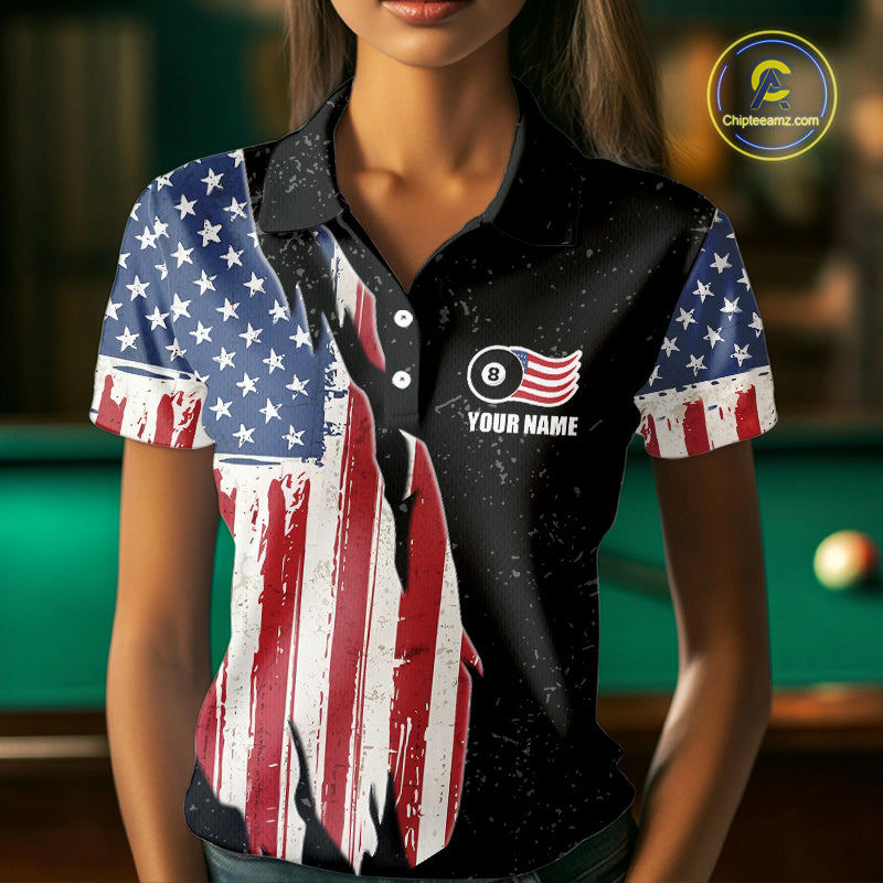 Personalized Grunge American Flag 's Billiard Shirt Custom 8 Ball Pool Billiard Team Jersey