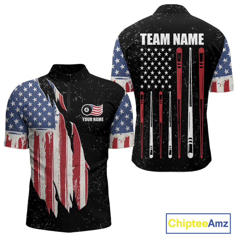 Personalized Grunge American Flag 's Billiard Shirt Custom 8 Ball Pool Billiard Team Jersey