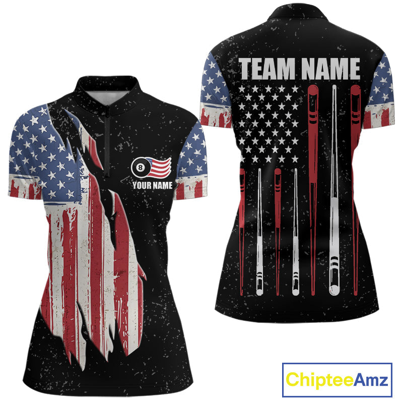 Personalized Grunge American Flag 's Billiard Shirt Custom 8 Ball Pool Billiard Team Jersey