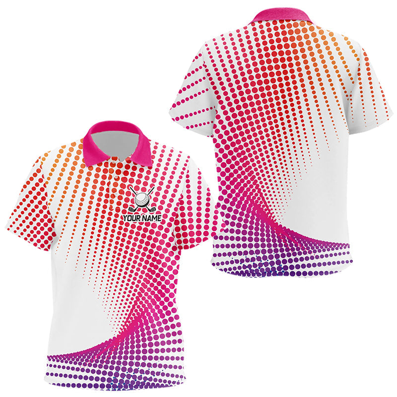 Personalized Pink Geometric Golf Shirt Short Sleeve Polo Shirts Golf Tops, Golfing Gifts