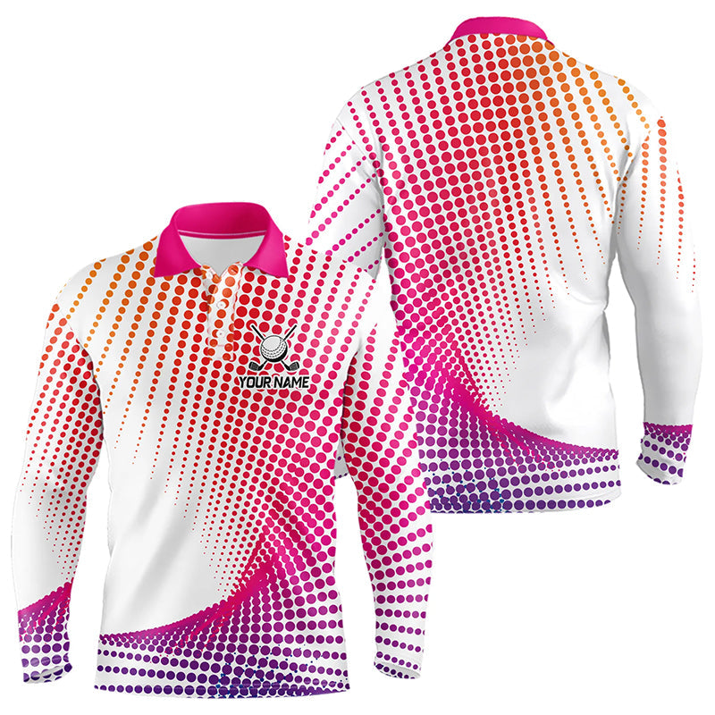 Personalized Pink Geometric Golf Shirt Short Sleeve Polo Shirts Golf Tops, Golfing Gifts