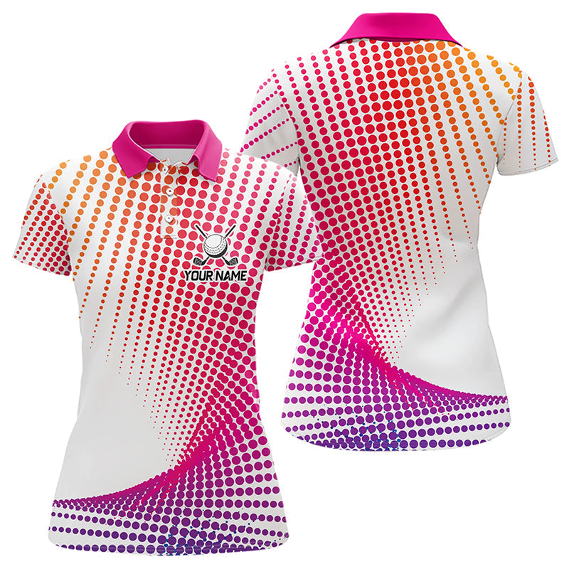 Personalized Pink Geometric Golf Shirt Short Sleeve Polo Shirts Golf Tops, Golfing Gifts