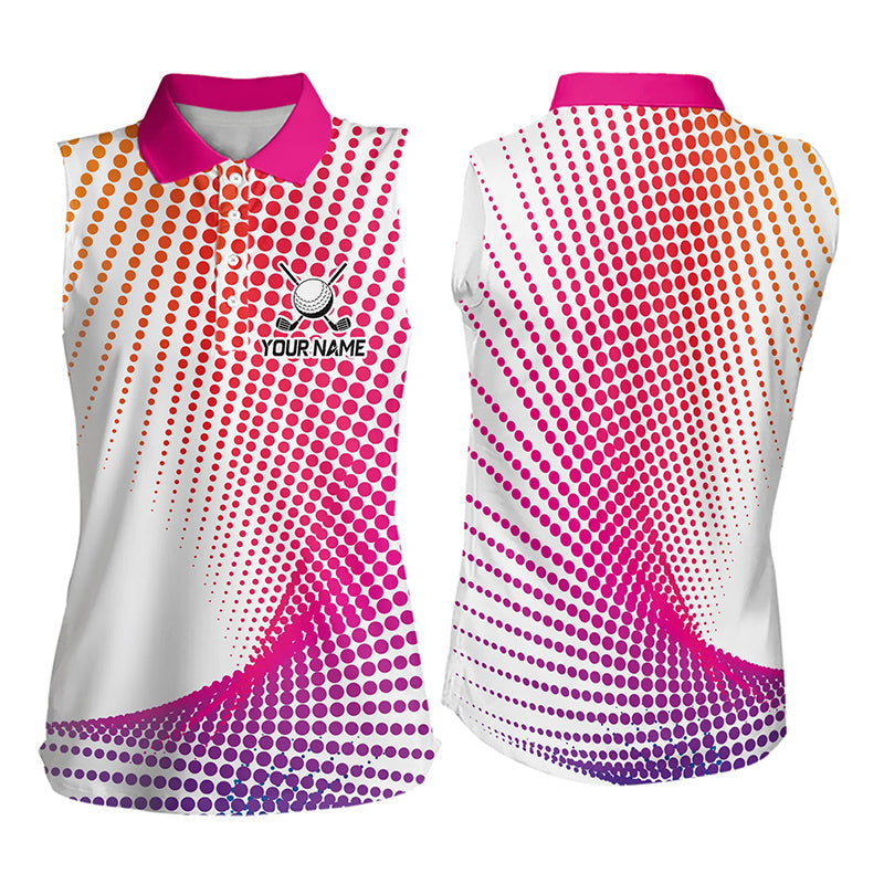 Personalized Pink Geometric Sleeveless Golf Polo Shirts Custom Golf Tops, Golfing Gifts