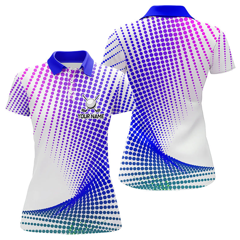 Personalized Blue Geometric Golf Shirt Short Sleeve Polo Shirts Golf Tops, Golfing Gifts