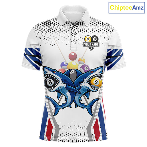 Funny Shark 8 Ball & 9 Ball Pool Billiard Shirt Custom Billiard Team Jersey Polo & 1/4 Zip