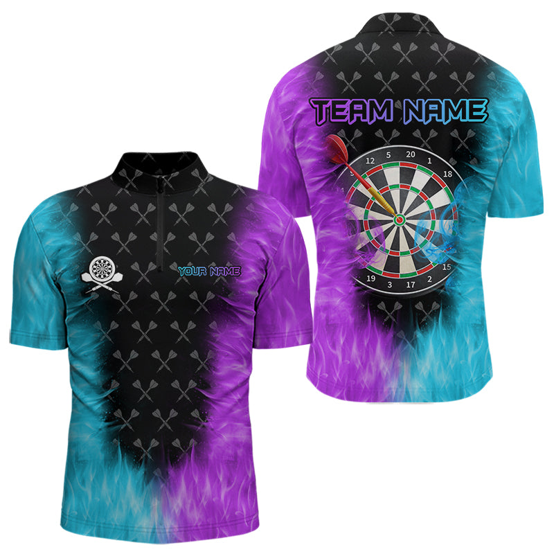 Blue And Purple Flame Dart Shirt With Pocket Option Custom Dart Jersey