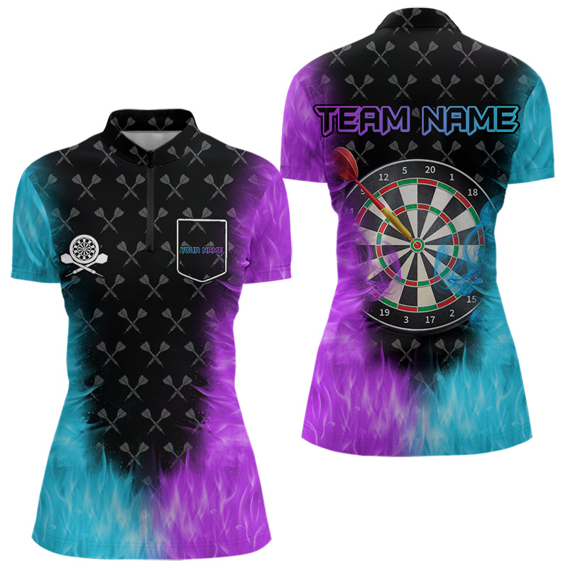 Blue And Purple Flame Dart Shirt With Pocket Option Custom Dart Jersey