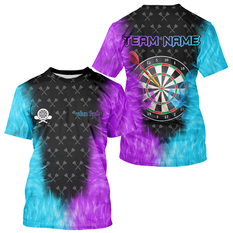 Blue And Purple Flaming Darts T Shirt Custom Darts Jersey Team Outfit