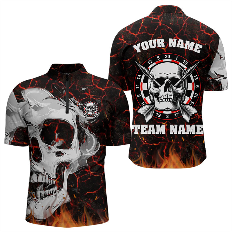 Personalized Red Glowing Fire Crack Skull Dart Shirts Custom Scary Dart Shirts Dart Jersey