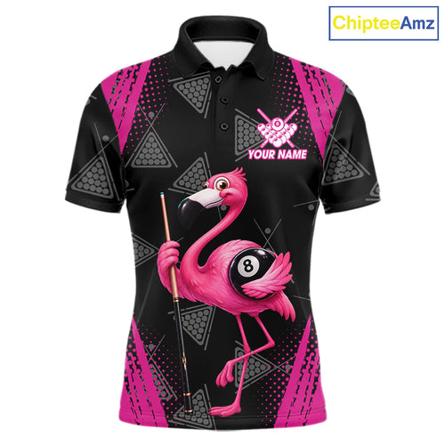 Funny Pink Flamingo 8 Ball Billiard Pool Shirts Custom Billiard Team Jersey Polo, 1/4 Zip