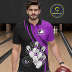 Funny Bowling Ball And Pins Black And Purple Bowling Shirts Custom Bowling Team Jersey