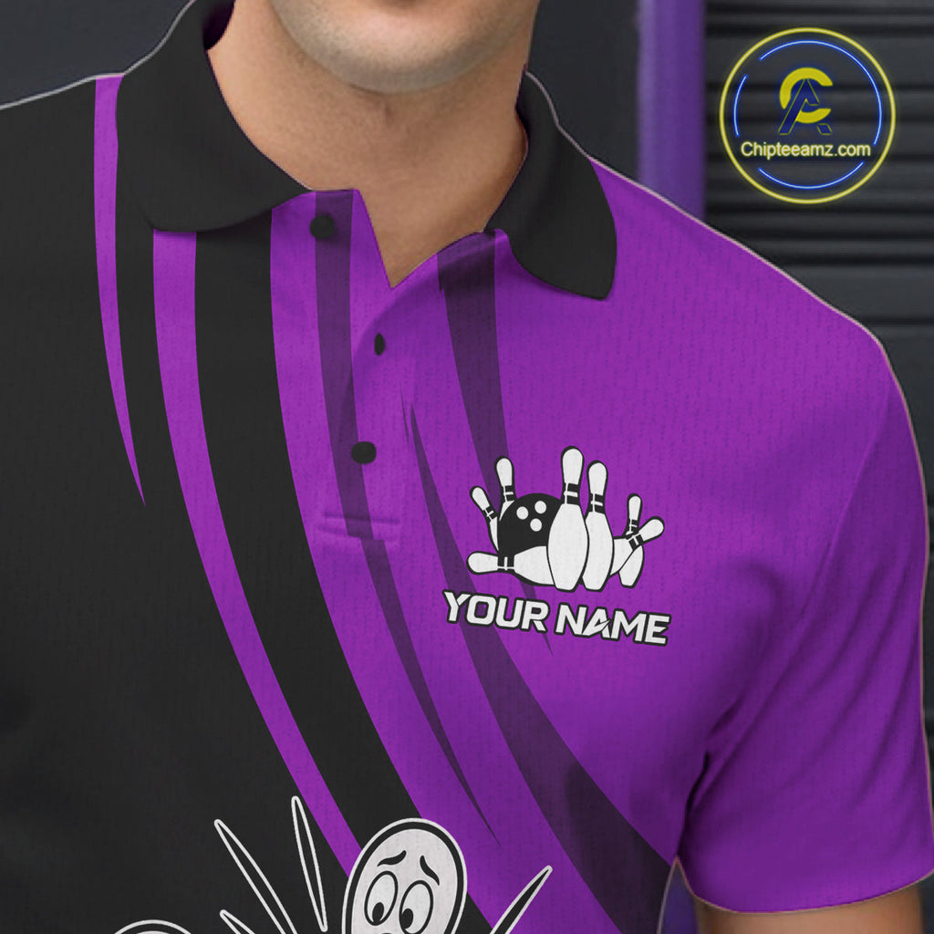 Funny Bowling Ball And Pins Black And Purple Bowling Shirts Custom Bowling Team Jersey
