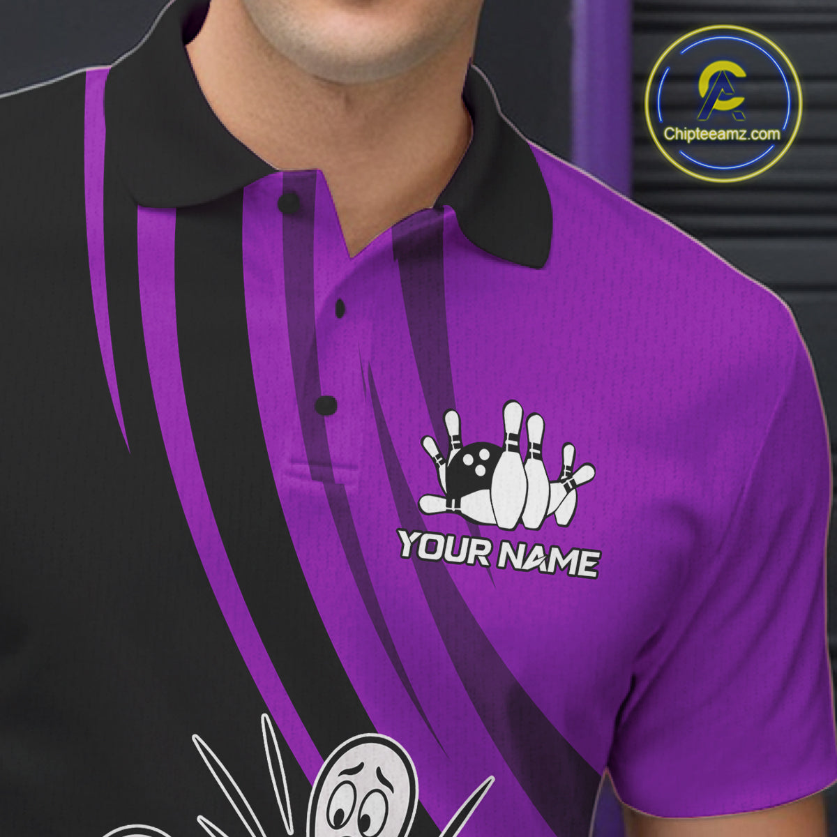Funny Bowling Ball And Pins Black And Purple Bowling Shirts Custom Bowling Team Jersey