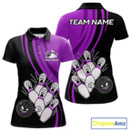 Funny Bowling Ball And Pins Black And Purple Bowling Shirts Custom Bowling Team Jersey