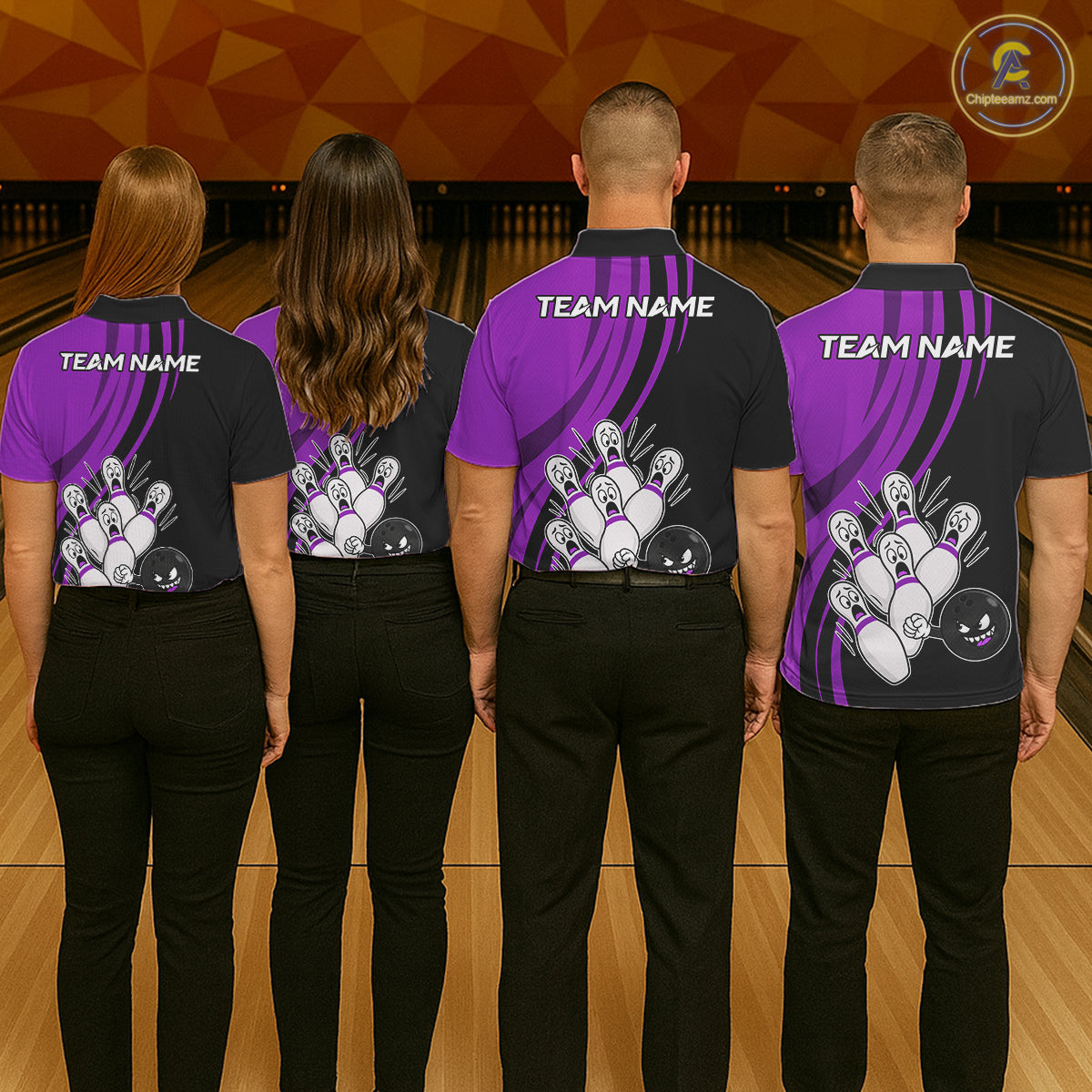 Funny Bowling Ball And Pins Black And Purple Bowling Shirts Custom Bowling Team Jersey