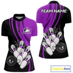 Funny Bowling Ball And Pins Black And Purple Bowling Shirts Custom Bowling Team Jersey