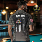 Custom Vintage Camo US Flag 8 Ball Pool Shirt, Patriotic Billiard Jersey Polo & 1/4 Zip