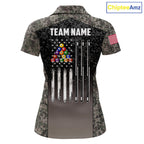 Custom Vintage Camo US Flag 8 Ball Pool Shirt, Patriotic Billiard Jersey Polo & 1/4 Zip