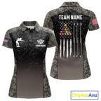 Custom Vintage Camo US Flag 8 Ball Pool Shirt, Patriotic Billiard Jersey Polo & 1/4 Zip