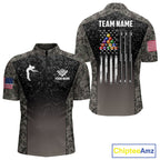 Custom Vintage Camo US Flag 8 Ball Pool Shirt, Patriotic Billiard Jersey Polo & 1/4 Zip