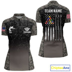 Custom Vintage Camo US Flag 8 Ball Pool Shirt, Patriotic Billiard Jersey Polo & 1/4 Zip