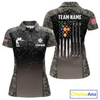 Custom Vintage Camo US Flag 9 Ball Pool Shirt, Patriotic Billiard Jersey Polo & 1/4 Zip