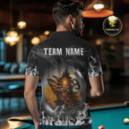 Funny Skull Billiard 8 Ball & 9 Ball Pool Shirt Custom Grey Flaming Billiard Team Jersey